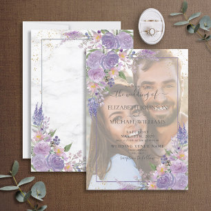Invitation Mariage photo avec superposition de vélin or lilas