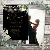 Invitation Mariage photo Black and Gold Floral
