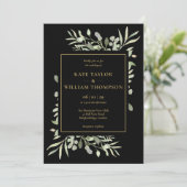 Invitation Mariage photo Black and Gold Green Foliage (Debout devant)