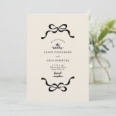 Invitation Mariage photo Black Cream Retro Bows (Debout devant)