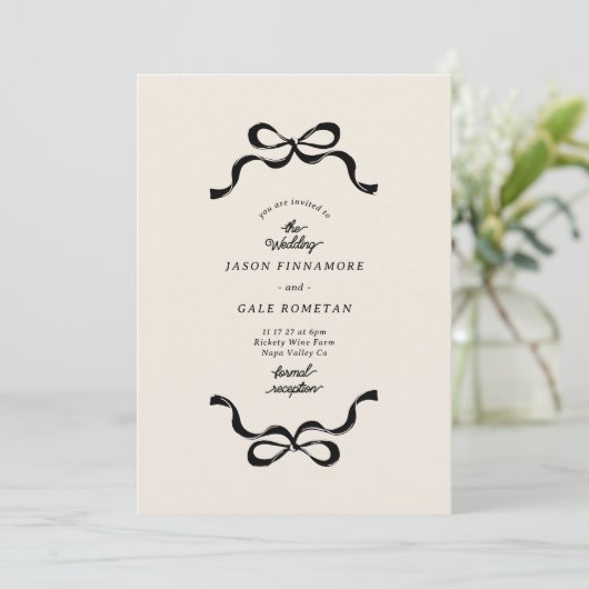 Invitation Mariage photo Black Cream Retro Bows (Debout devant)