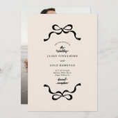 Invitation Mariage photo Black Cream Retro Bows (Devant / Derrière)