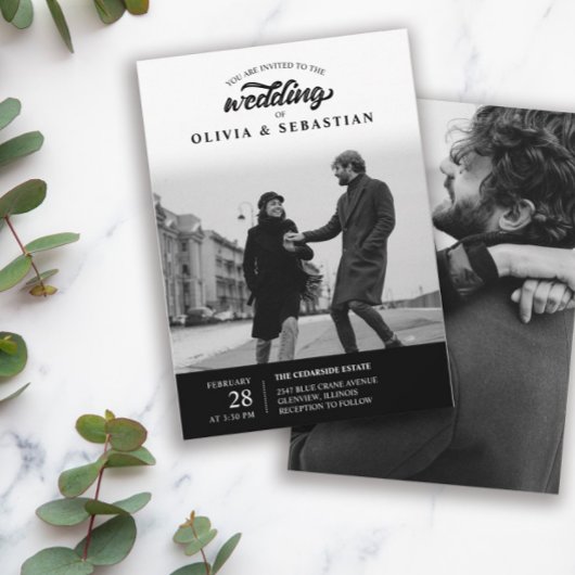 Invitation Mariage photo Black Elegant