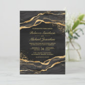 Invitation Mariage photo Black Gold Fluid Ink (Debout devant)