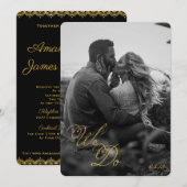 Invitation Mariage photo Black Gold Lace| Nous faisons du scr (Devant / Derrière)