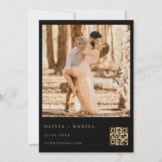 Invitation Mariage photo Black Gold QR Code Crest (Dos)
