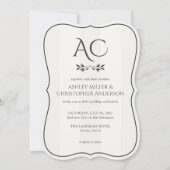 Invitation Mariage photo blanc doux à rayures monogrammes min (Devant)