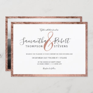 Invitation mariage photo blanc rose en or
