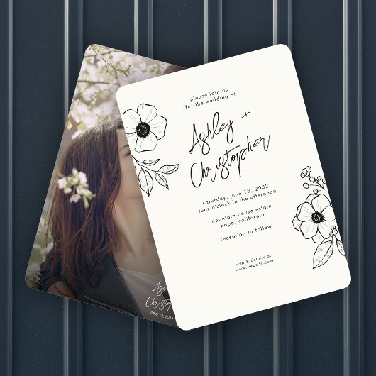 Invitation Mariage photo blanc végétal minimal