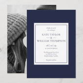 Invitation Mariage photo bleu classique de la marine moderne (Devant / Derrière)