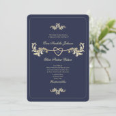Invitation Mariage photo bleu de la marine classique (Debout devant)