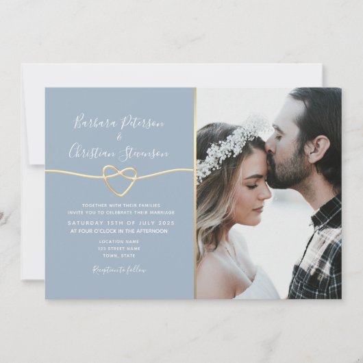 Invitation Mariage photo bleu Dusty simple moderne (Devant)