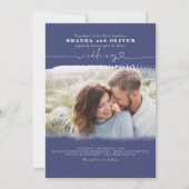 Invitation Mariage photo bleu marine de script mignon (Devant)