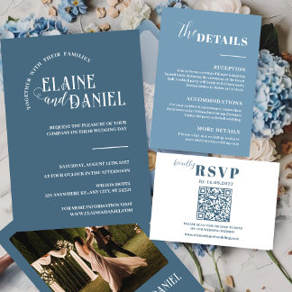 Invitation Mariage photo bleu minimaliste moderne