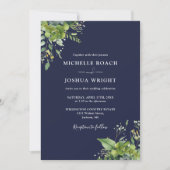 Invitation Mariage Photo Bleu Nuit de Verdure d'Eucalyptus (Devant)