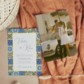 Invitation Mariage photo Blue Mediterranean Tile et agrumes