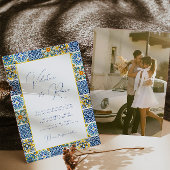 Invitation Mariage photo Blue Mediterranean Tile et agrumes