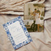 Invitation Mariage photo Blue Mediterranean Tile et agrumes