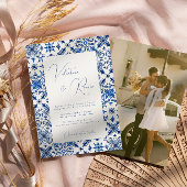 Invitation Mariage photo Blue Mediterranean Tile et agrumes