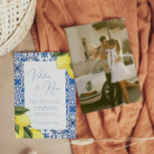 Invitation Mariage photo Blue Mediterranean Tile et agrumes