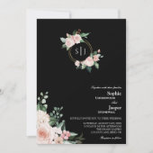 Invitation Mariage photo Blush Floral Black Monogram (Devant)
