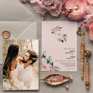 Invitation Mariage photo Blush Floral Pink