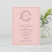 Invitation Mariage photo Blush Pink Navy Blue Monogram (Debout devant)
