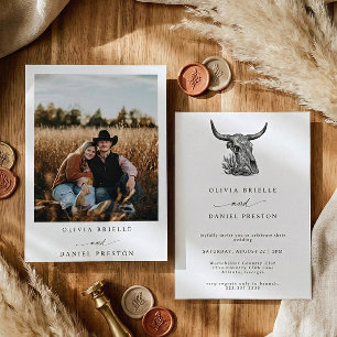 Invitation Mariage Photo Bohème d'Herbe de Pampa Rustique Occ