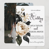 Invitation Mariage photo Bohemian Black and Gold Floral (Devant / Derrière)