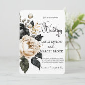 Invitation Mariage photo Bohemian Black and Gold Floral (Debout devant)