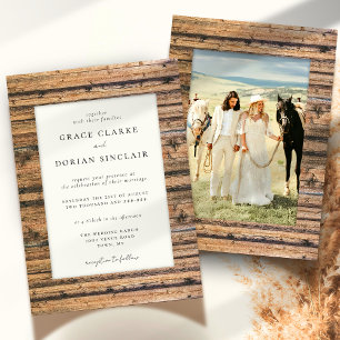 Invitation Mariage photo Boho à cadre en bois neutre rustique