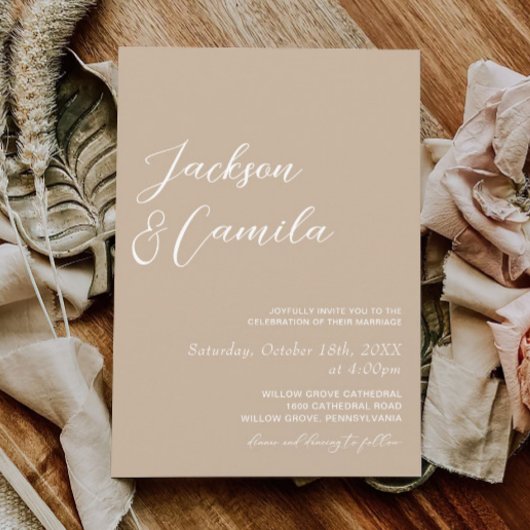 Invitation Mariage photo Boho Beige