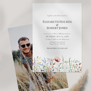 Invitation Mariage photo Boho Fleur sauvage Meadow Couple