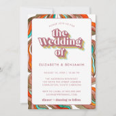 Invitation Mariage Photo Boho Groovy Rétro Code QR Rose Ondul (Devant)