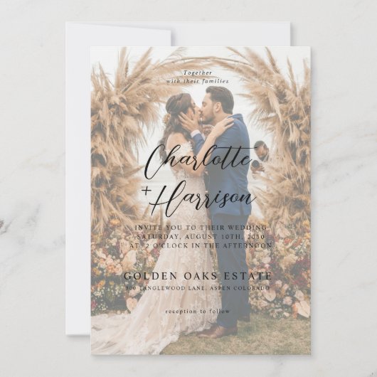 Invitation Mariage photo Boho moderne noir & blanc (Devant)