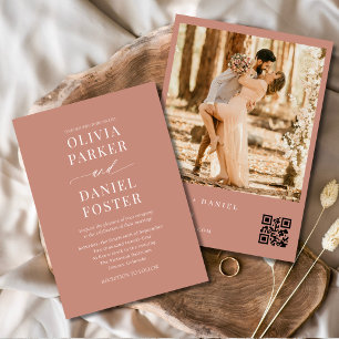 Invitation Mariage photo Boho Terracotta QR Code moderne