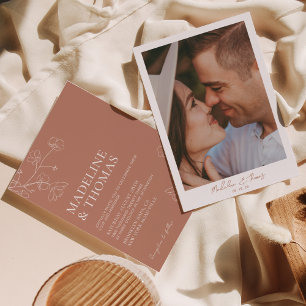 Invitation Mariage photo Boho Terracotta simple