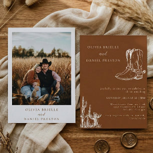 Invitation Mariage Photo Boots Western Minimaliste Country