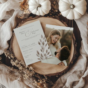 Invitation Mariage photo botanique de l'automne ivoire et cen
