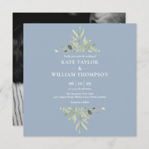 Invitation Mariage photo botanique Dusty Blue Greenery