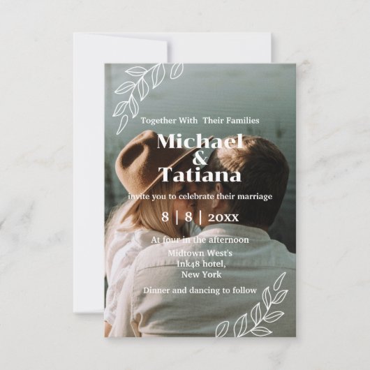 Invitation mariage photo botanique en écriture moderne élégan (Devant)