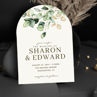 Invitation Mariage photo Botanique Eucalyptus Green & Arch