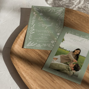 Invitation Mariage photo botanique floral vert sauge Boho