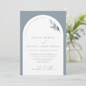 Invitation Mariage photo botanique moderne Dusty Blue Arch (Debout devant)
