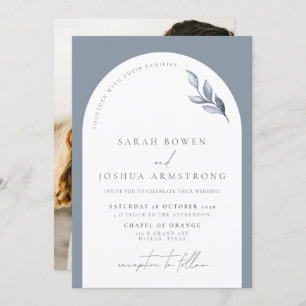 Invitation Mariage photo botanique moderne Dusty Blue Arch