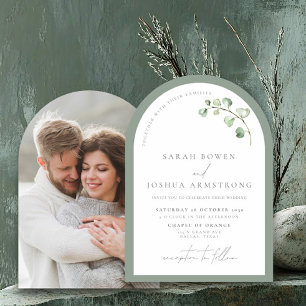 Invitation Mariage photo botanique moderne Sage Green Arch