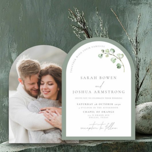 Invitation Mariage photo botanique moderne Sage Green Arch