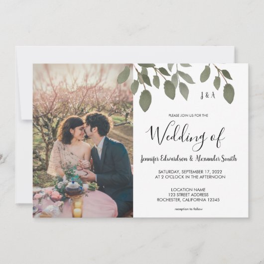 Invitation Mariage photo botanique rustique monogrammed (Devant)