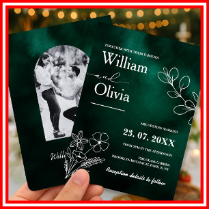 Invitation Mariage Photo Botanique Vert Émeraude
