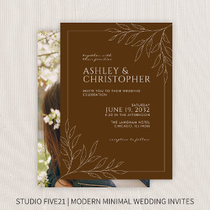 Invitation Mariage photo Brown de feuillage de noix moderne